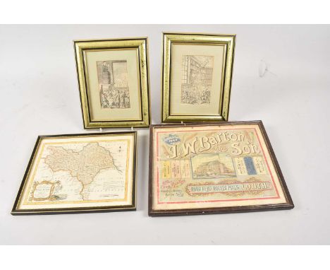 4 vintage pictures, including a map of Yorkshire, thank you for looking at this lot which is being sold on behalf of The Alex