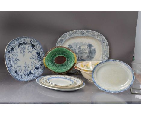 A collection of Staffordshire Pottery meat platters, together with an Adams &amp; Bromley Oval bread plate 31cms, thank you f