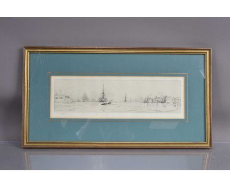 William Lionel Wyllie RA NEAC (1851-1921) "Warships in Portsmouth Harbour - Victory Afloat", original artist's drypoint etchi