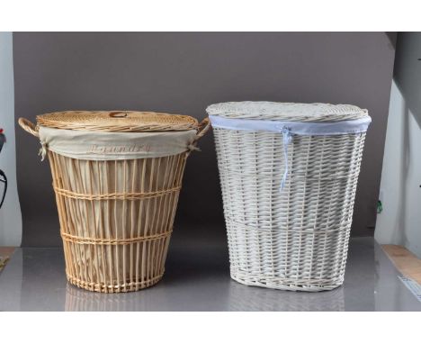 Two large laundry baskets, Ali Barber style with linen liners tallest 57 cm high, thank you for looking at this lot which is 