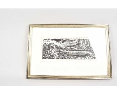 Mark Caralet - 20th century, linocut, Coastal Scene, signed, with letter from artist to reverse, thank you for looking at thi