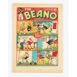 Beano No 14 (1938). Bright cover with one inch centre tear (underneath 'don't tickle'). Some light