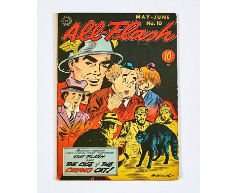 All-Flash 10 (1943). Bright covers, cream pages, light comic store stamp to lower cover margin. Tiny glue spot to lower spine