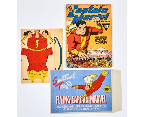 Captain Marvel Adventures 14 (1942). Cream/light tan pages [vg-fn]. With Flying Captain Marvel ready-to-assemble card figure 