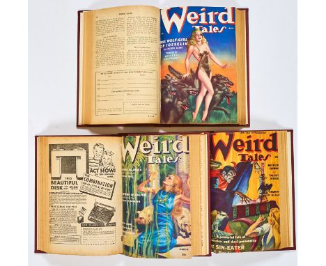 Weird Tales (Jul 1938-March 1939) Vol. 32: Nos 1-6, Vol. 33: Nos 1-3. In three bound volumes. Margaret Brundage and Virgil Fi