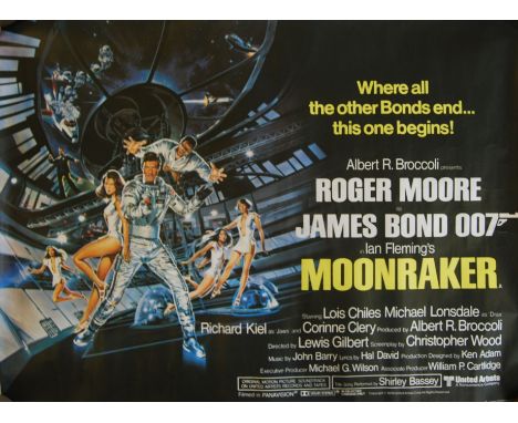 JAMES BOND MOONRAKER POSTER: An original James Bond "Moonraker" 1979  first release British Quad film advertising poster. Sta