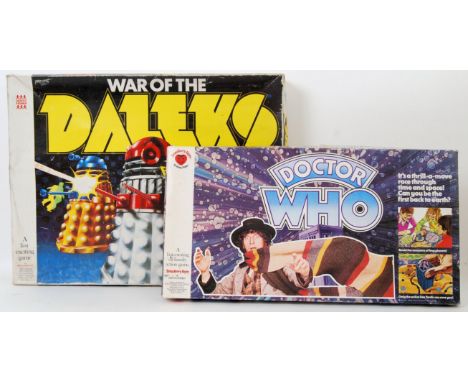 DOCTOR WHO: Two original vintage Doctor Who board games, the first by Strawberry Fayre with Tom Baker to front with contents 