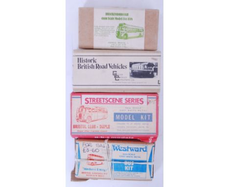 WHITE METAL KITS: A collection of 4x vintage white metal diecast model kits, all buses, to include; Historic British Road Veh