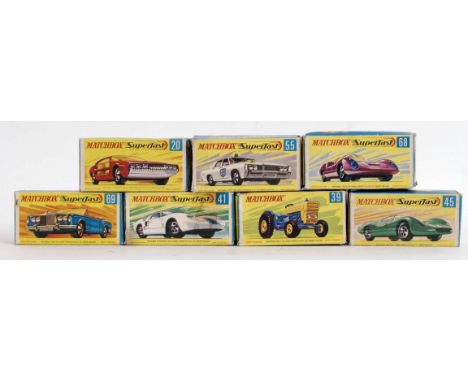 MATCHBOX: A collection of 7x vintage Matchbox Superfast (one standard Matchbox) diecast models to include box numbers; 20, 55