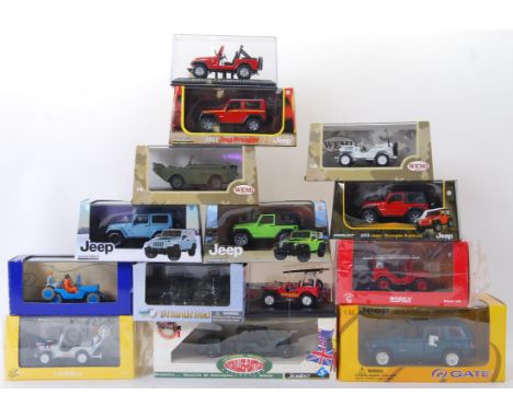 JEEP DIECAST: A good collection of 14x assorted Jeep related precision diecast models. Various makes and models, all within t