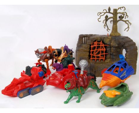 MASTERS OF THE UNIVERSE: A collection of assorted vintage Mattel Masters Of The Universe action figure playsets and vehicles.