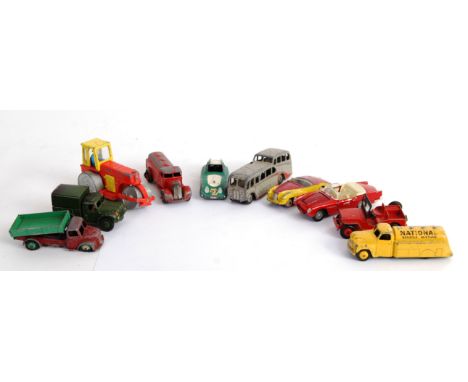 DINKY: A collection of 10x original vintage Dinky diecast models, comprising of: Dodge Tipper, 107 Sunbeam Alpine, 110 Aston 