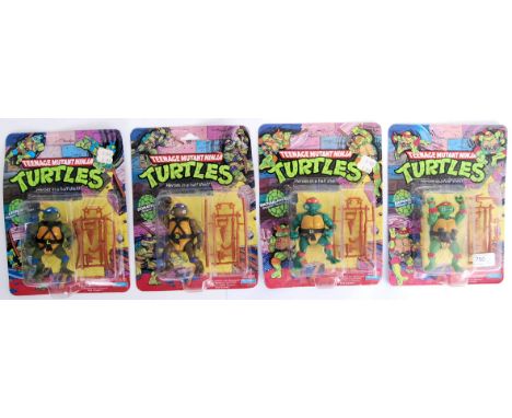 TEENAGE MUTANT NINJA TURTLES: A rare FULL SET of first release 10 back Teenage Mutant Ninja Turtles. All carded, mint figures