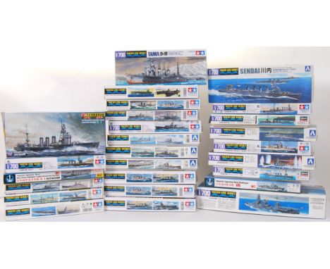 JAPANESE NAVY MODEL KITS: A collection of 26x assorted 1/700 scale plastic Japanese Navy model kits. Various makes to include