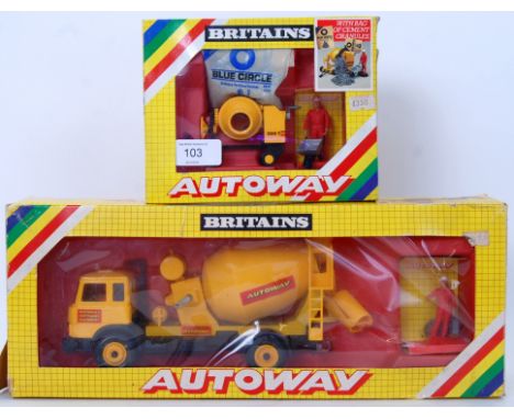 BRITAINS: 2x original vintage Britains ' Autoway ' diecast model sets - 9843 Winget Cement Mixer and 9816 Mixer Truck. Both m