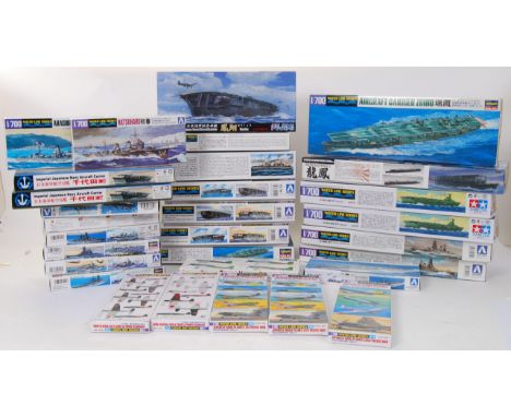 JAPANESE NAVY MODEL KITS: A collection of 31x assorted 1/700 scale plastic Japanese Navy model kits. Various makes to include