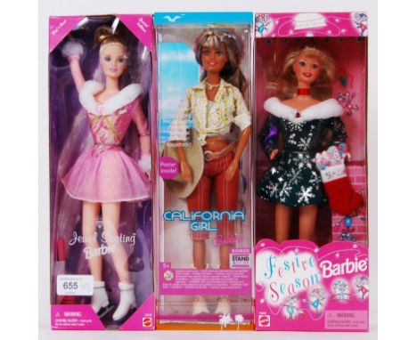 BARBIE: A collection of three special edition Barbie dolls, by Mattel, to include; Festive Season 1997, California Girl and J