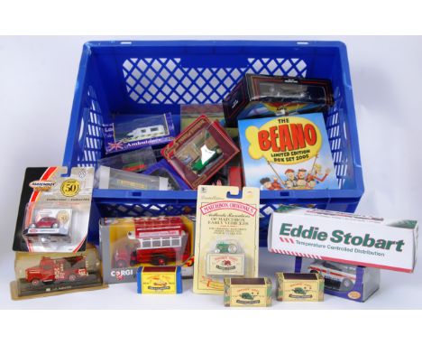 DIECAST: A good box of assorted boxed diecast to include Matchbox MICA editions, Corgi Classics, Batman models, Matchbox, EFE