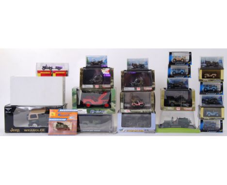 JEEP DIECAST: A collection of assorted boxed Jeep and related diecast to include some 1:79 00 gauge scale, Cararama, New Ray,