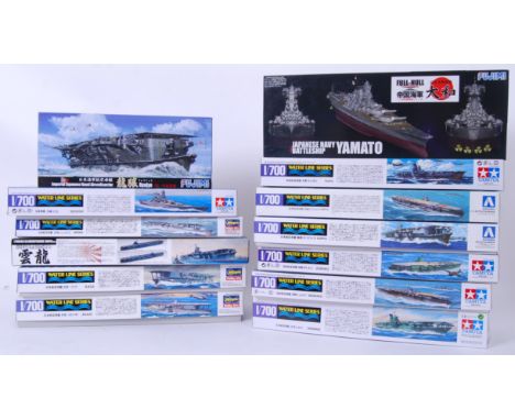 JAPANESE NAVY MODEL KITS: A collection of 13x assorted 1/700 scale plastic Japanese Navy model kits. Various makes to include