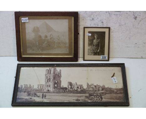 A Collection Of Three World War One Framed And Glazed Pictures To Include A Portrait Of A Officer, A Group Of Mounted Soldier