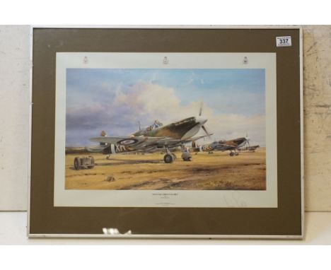 A Framed And Glazed Robert Taylor Print Titled "Eagle Squadron Scramble", Frame Measures Approx 70cm x 54cm. 