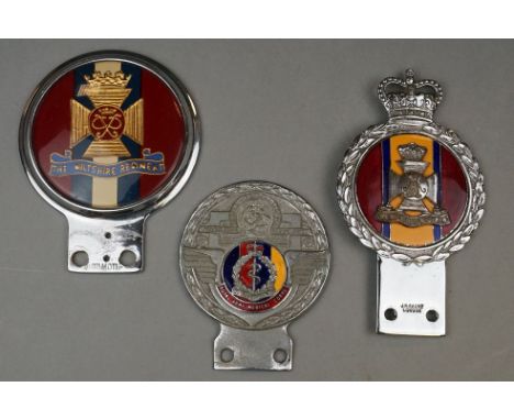 A Collection of Three Vintage Military Car Bumper Badges / Mascots To Include 2 x The Wiltshire Regiment And The Royal Army M