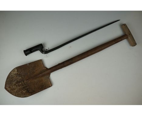 An Antique Military Socket Mounted Bayonet Together With A Vintage Entrenching Shovel. 