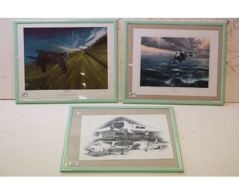 A Group Of Three Royal Air Force / RAF Related Framed And Glazed Prints To Include Le Muerte Negra By C.A. Launchbury, Sea Po