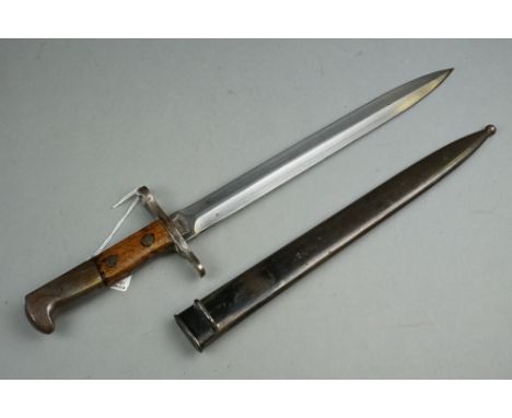 A World War One German Rifle Bayonet And Scabbard, Stamped Waffenfabrik Neuhausen. 