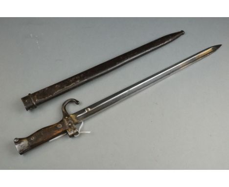 A Antique Bayonet With Hooked Quillion Together With Original Scabbard, Numbered 7577, Blade Length Is Approx 40cm. 