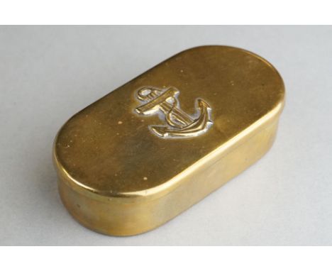 A Brass Snuff Box With Naval Anchor To Outer Lid, Measures Approx 9cm x 5cm x 2m. 