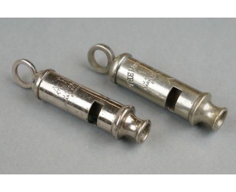 Two Original World War Two Era Whistles To Include A A.R.P. J.Hudson &amp; Co. Of Birmingham Example Together With The Metrop