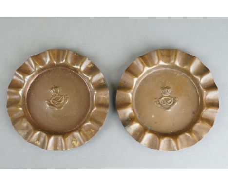 A Pair Of Vintage The South Staffordshire Regiment Brass Ashtrays With Kings Crown. 