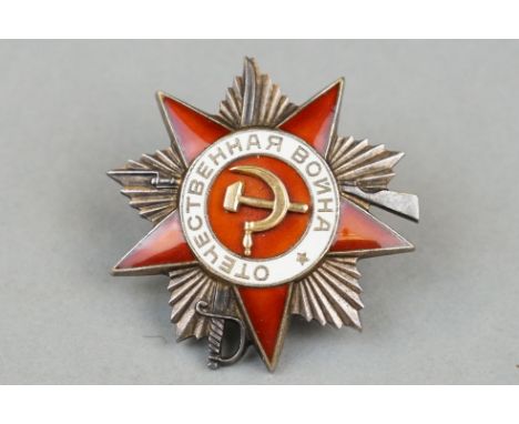 A Russian / Soviet Order Of The Patriotic War, Red And White Enamel Decoration With Gold Hammer And Sickle To Centre, Maker M