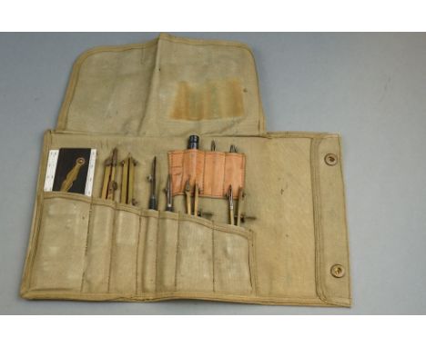 A British Military World War Two Era Royal Engineers BWC Eleven Piece Set Of Drawing Instruments In Canvas Pouch, Instruments