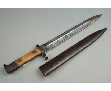 A World War One M95 Austrian / Hungarian Mannlicher Bayonet M1895, Marked CE WG To The Blade, Complete With Scabbard.