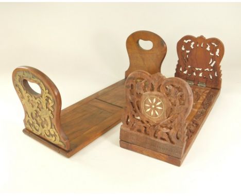 BOOK TROUGH. A Victorian brass bound, expanding mahogany book trough. Full width 51cm. Also, one other extendable book trough