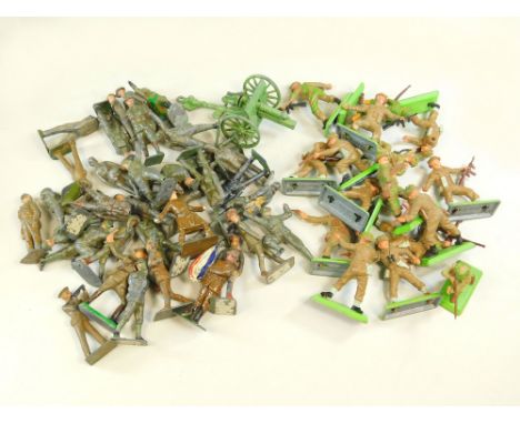 BRITAINS ETC. A quantity of WWI lead &amp; WWII Army plastic figures. Condition poor &amp; some damaged. Note: Multiple image