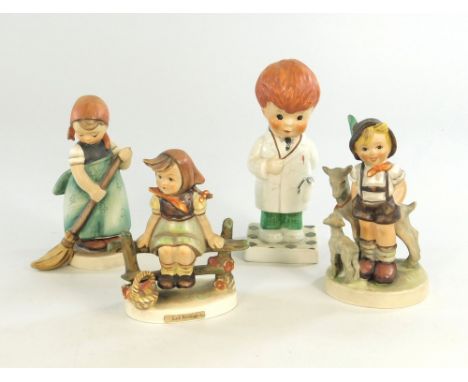 HUMMEL. Four Hummel figures: Troubleshooter, Little Sweeper, Little Goatherd &amp; Just Resting. All with paper labels.