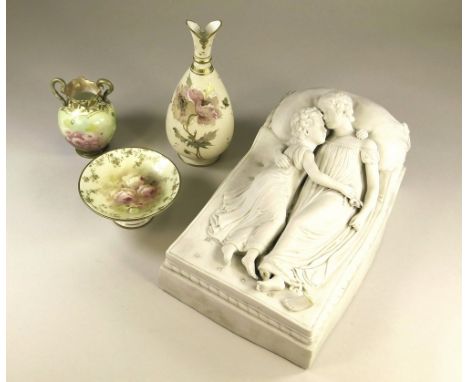 MINTON, DOULTON & DERBY.A Minton Parian figure group after Chantrey's monument in Lichfield Cathedral. The base with impresse