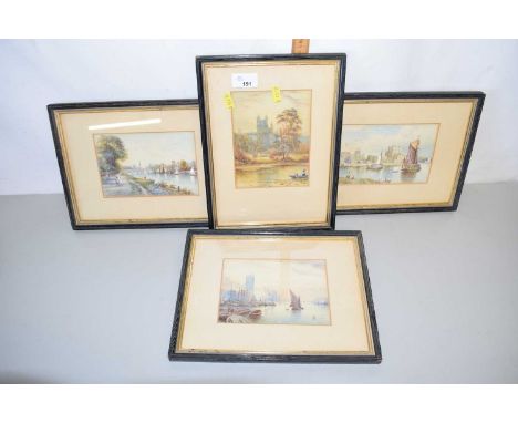 Group of four framed studies Bath Abbey, Houses of Parliament, Rochester Castle and Kingston Bridge, framed and glazed
