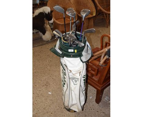 A case of golf clubs, various brands to include Wilson, Horizon, Echelon and others