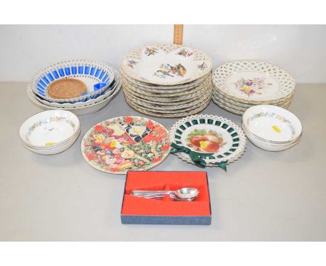 Mixed Lot: Continental lattice work cabinet plates and bowls to include some Dresden plus other assorted ceramics