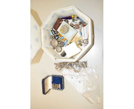 A box of assorted costume jewellery and other items