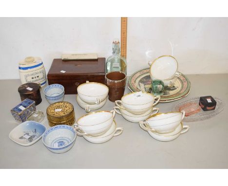 Mixed Lot: Royal Worcester soup bowls, a small rosewood box plus various other glass and ceramics