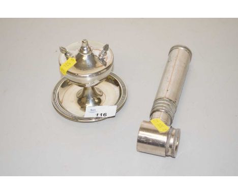A silver plated table lighter and a vintage magnifier