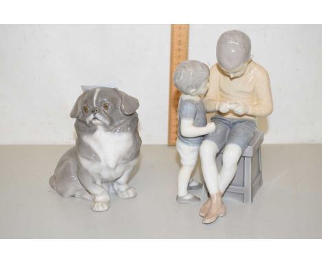 Royal Copenhagen model of a dog together with a further model of two children