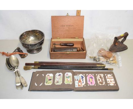 Mixed Lot: Various silver plated cutlery, gun cleaning rods, other assorted tools, small ornaments etc