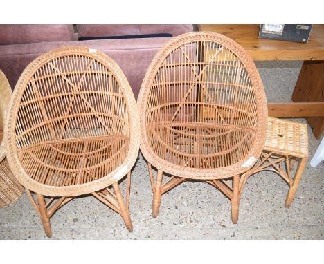 A pair of wicker armchairs and a footstool (3)